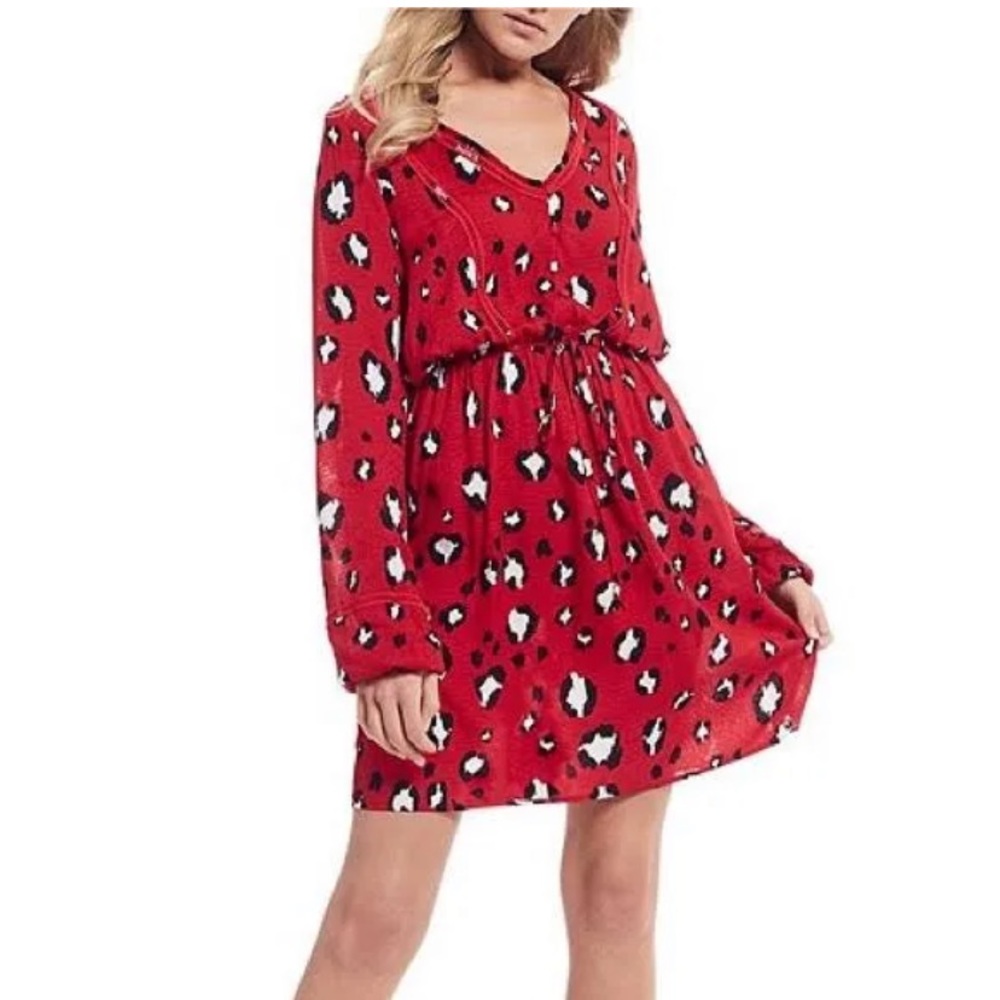 Chelsea&Violet red leopard print mini dress XS NWT